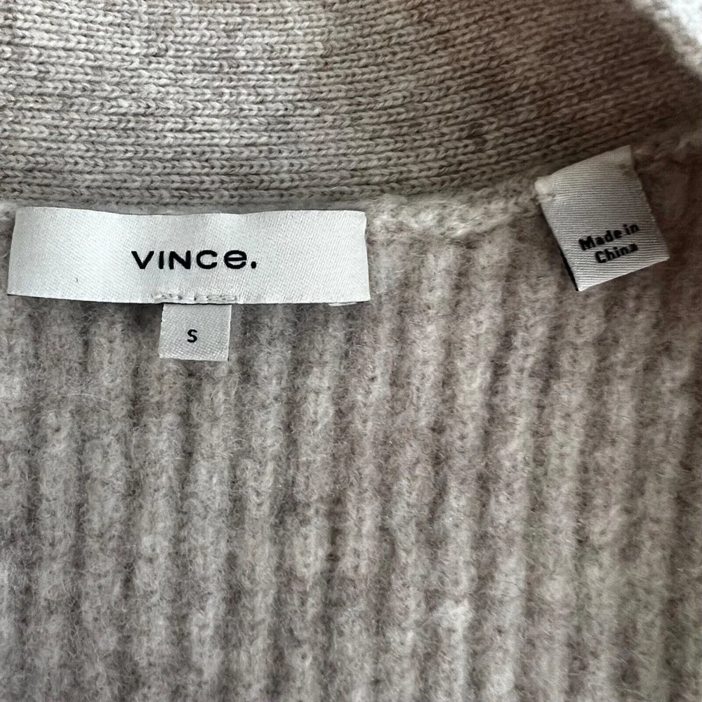 VINCE Womens Cashmere Wool Open Cardigan Ribbed Back & Sleeves Small Oat Sweater - Picture 5 of 5